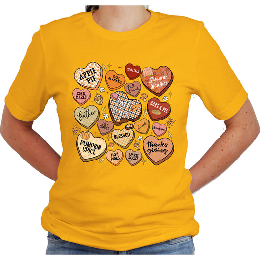 Fall Autumn Candy Hearts Short Sleeve Casual Shirt