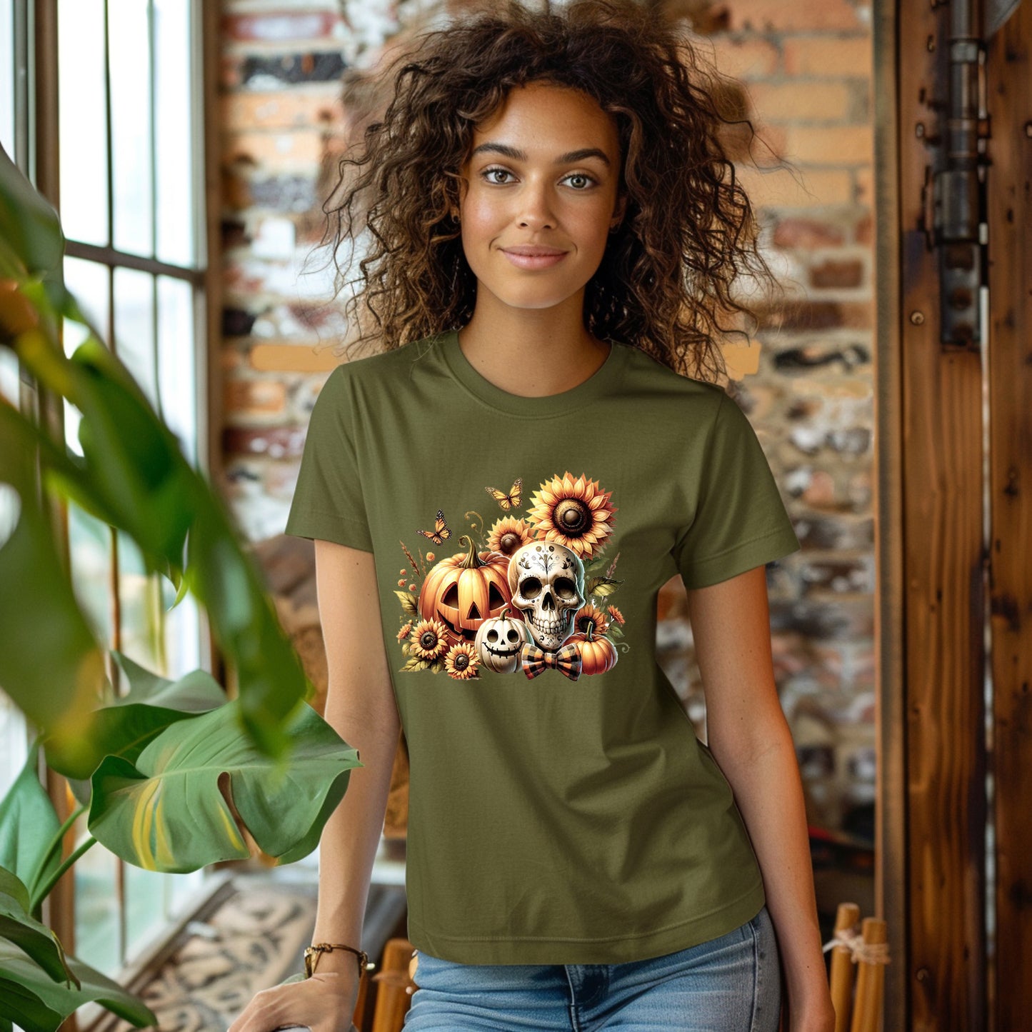 Pumpkin Skull Sunflower T-Shirt | Cute Graphic Tee