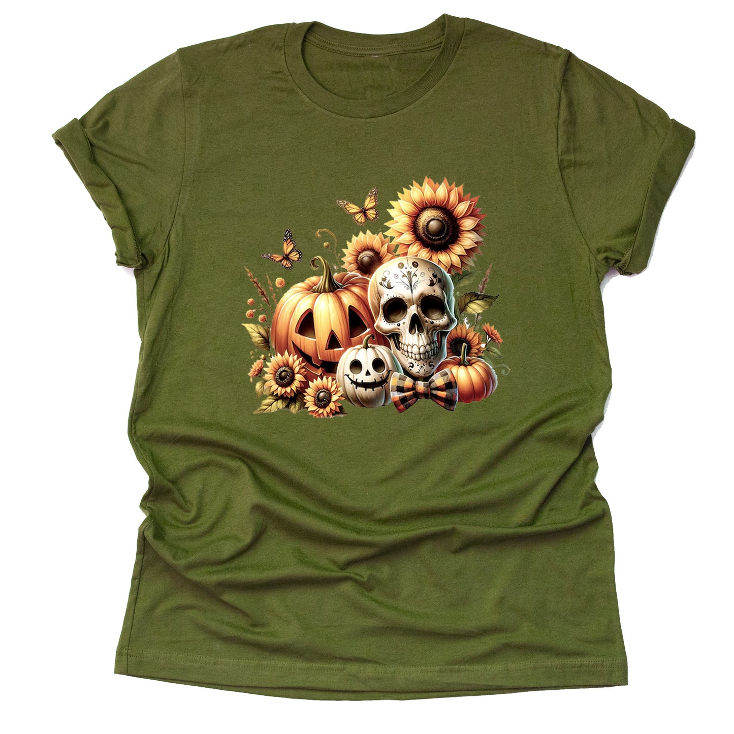 Pumpkin Skull Sunflower T-Shirt | Cute Graphic Tee