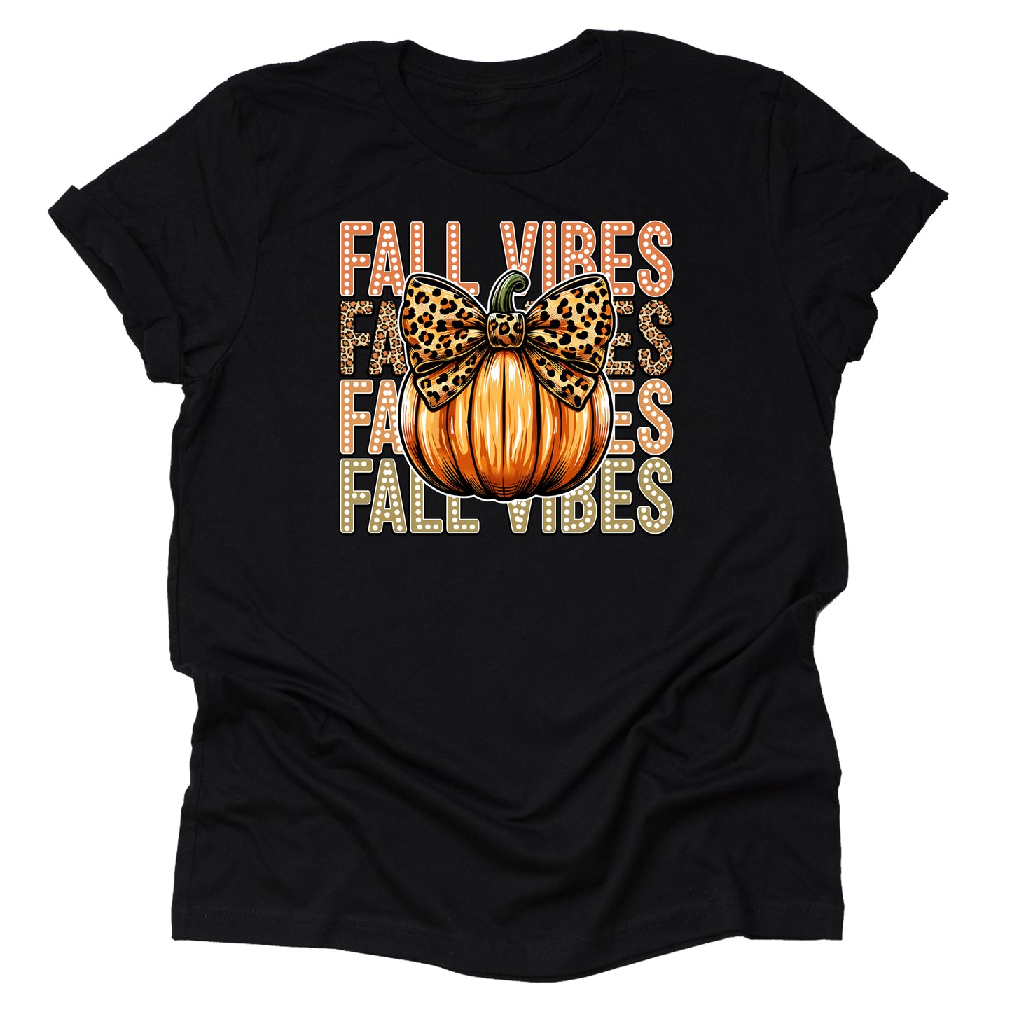 Fall Vibes Leopard Pumpkin T-Shirt Cute Casual Tee