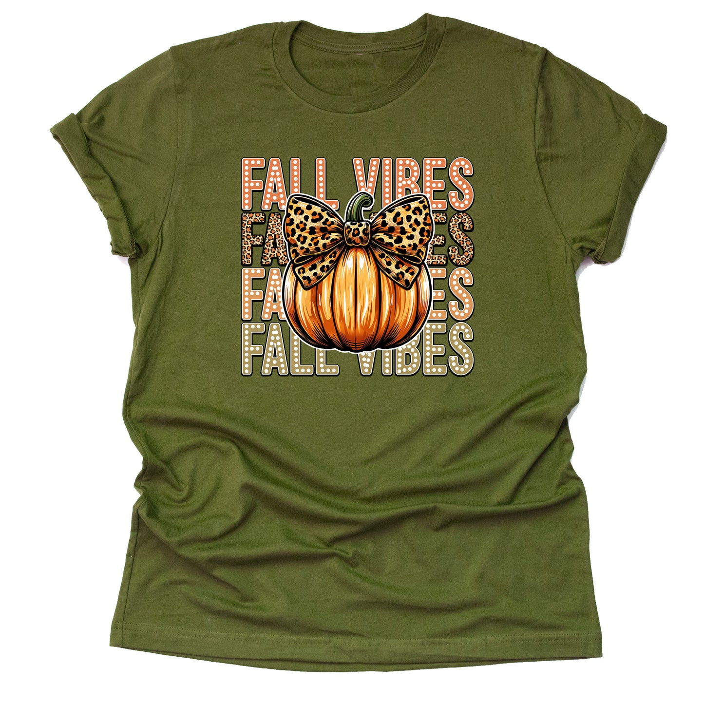 Fall Vibes Leopard Pumpkin T-Shirt Cute Casual Tee