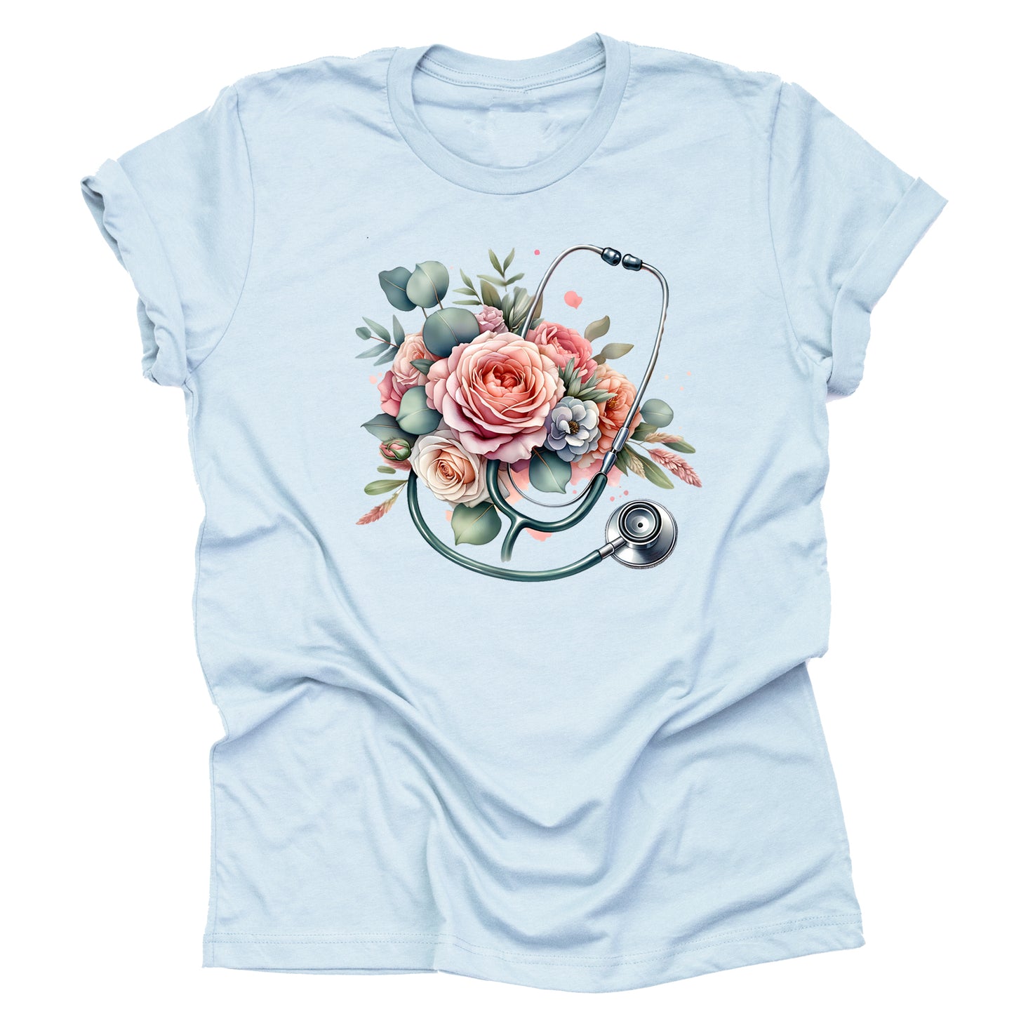 Floral nurse shirt with stethoscope design for RN nurses and healthcare workers
