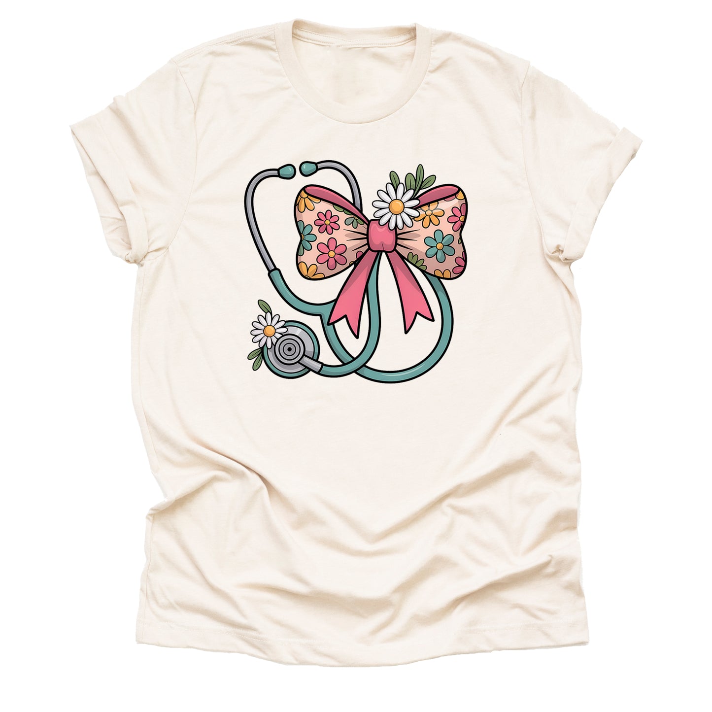 Floral stethoscope bow nurse shirt for women RN nurses and healthcare workers