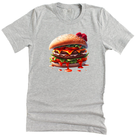 Funny cheeseburger BBQ cookout food lover printed graphic shirt tee