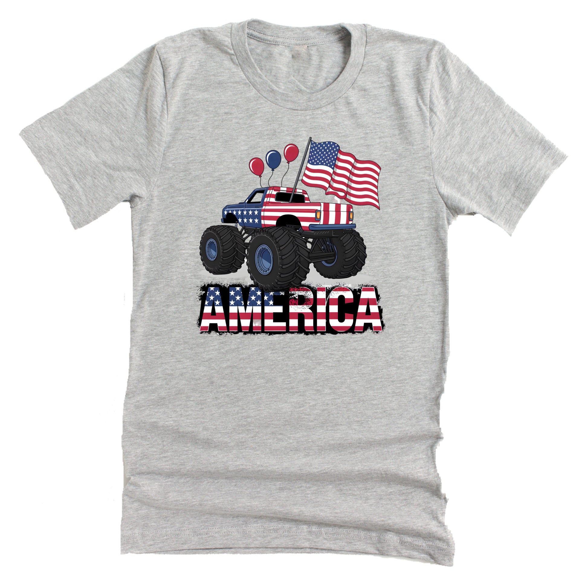 4th of July America monster truck American flag printed graphic tee shirt