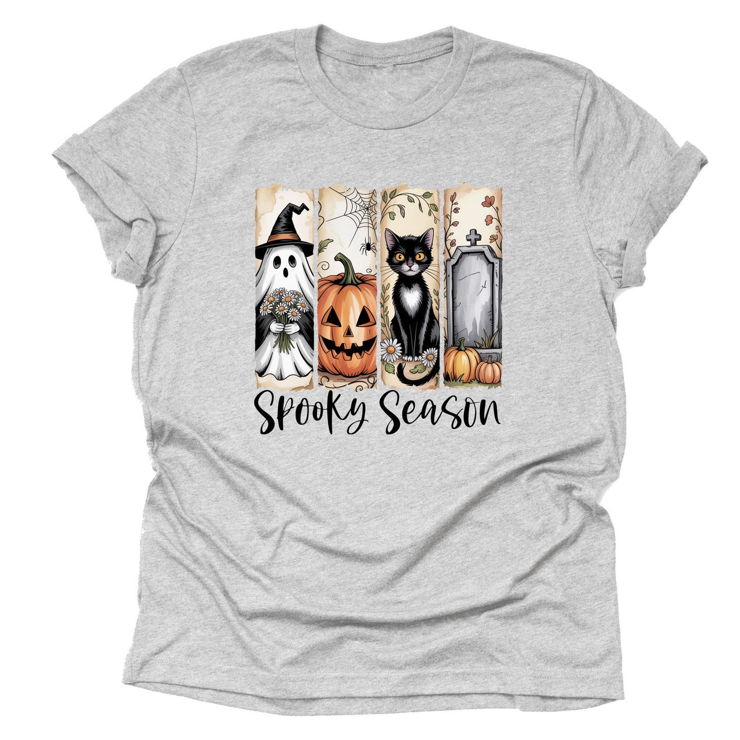 Spooky Season ghost black cat Halloween printed graphic tee shirt