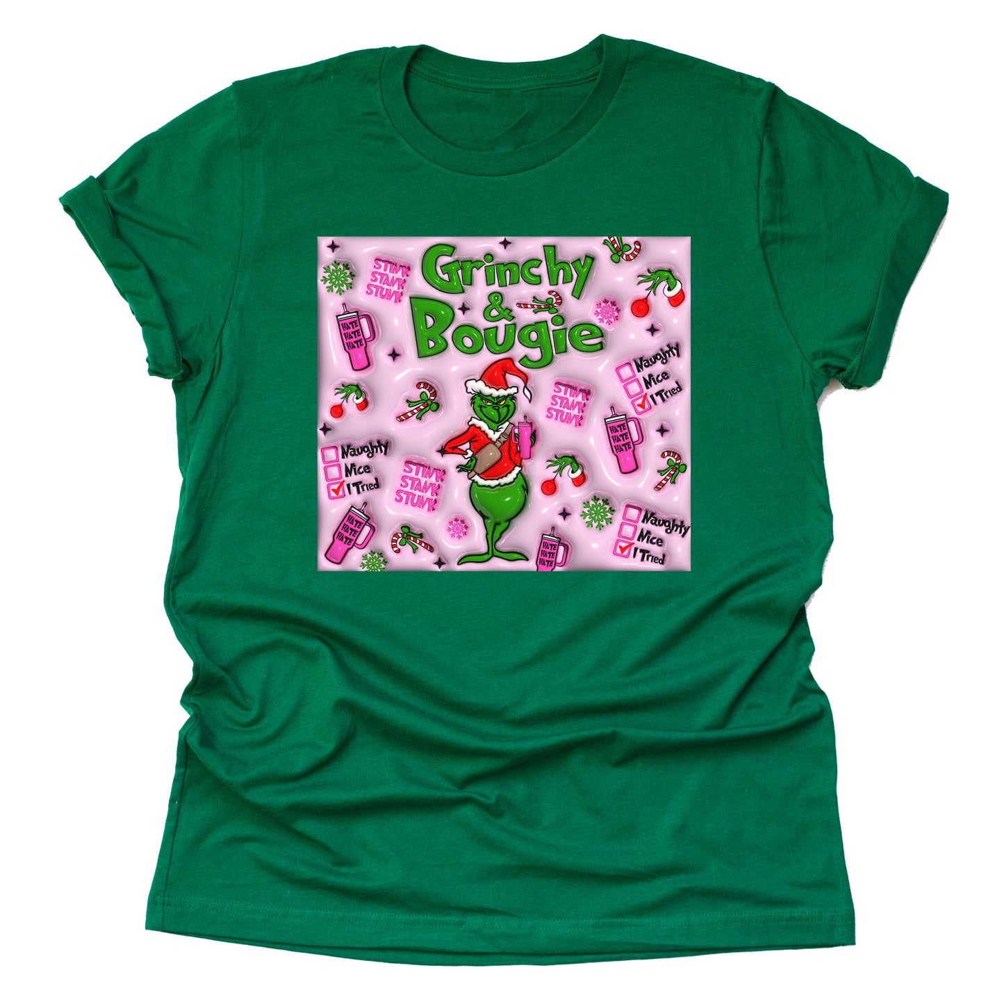 Grinch and Bougie Christmas Casual Short Sleeve Shirt