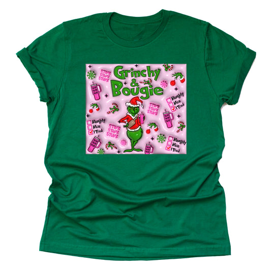 Grinch and Bougie Christmas Casual Short Sleeve Shirt