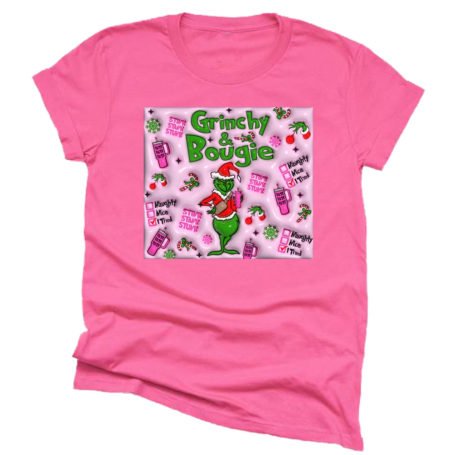 Grinch and Bougie Christmas Casual Short Sleeve Shirt