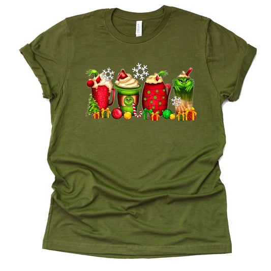 Grinch Latte Christmas Shirt - Casual Short Sleeve Tee