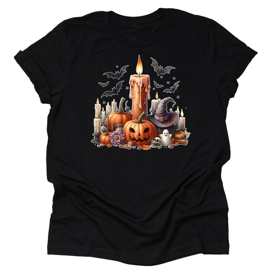 Halloween candle spooky fall pumpkin witchy aesthetic printed graphic shirt tee