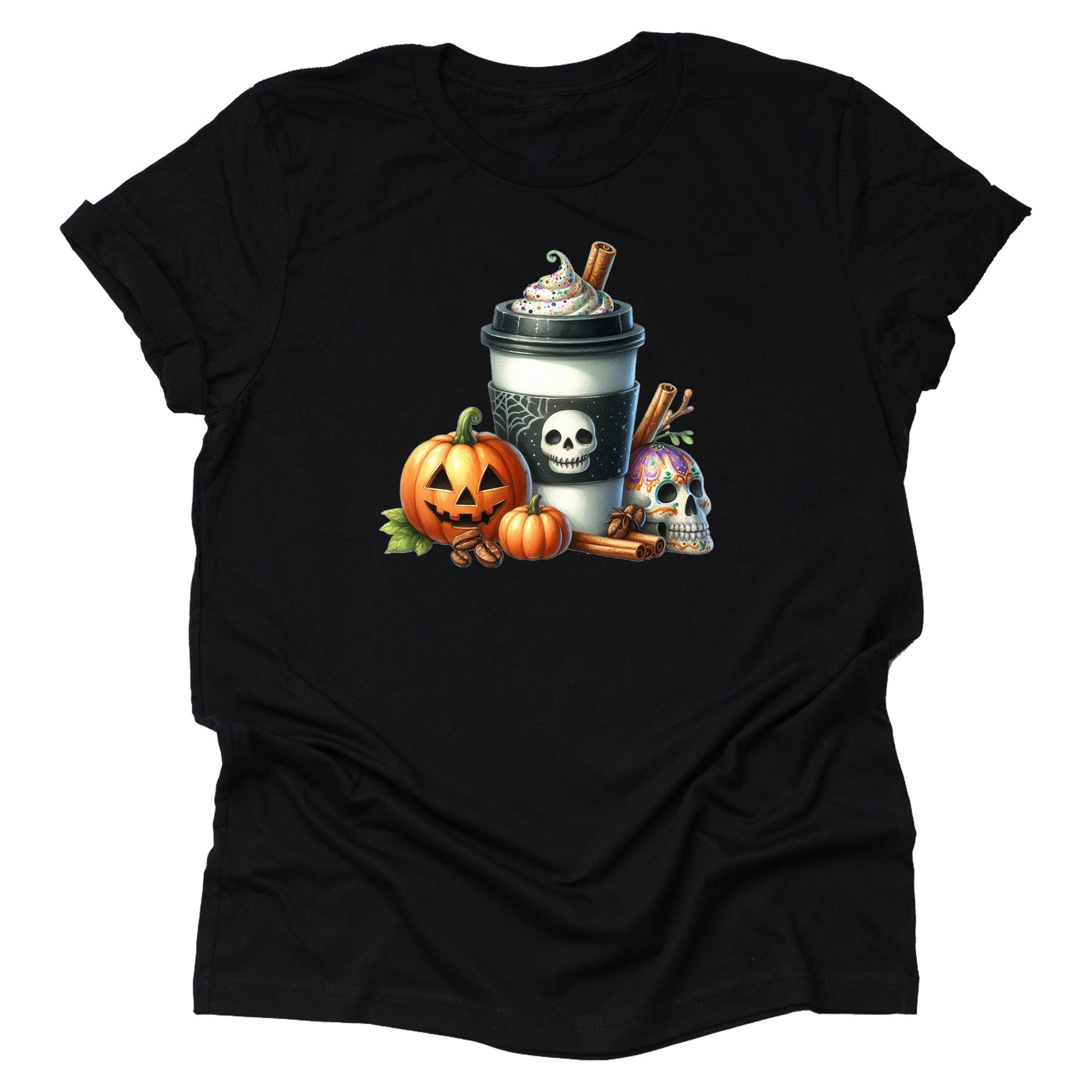 Halloween coffee latte spooky pumpkin latte printed graphic shirt tee