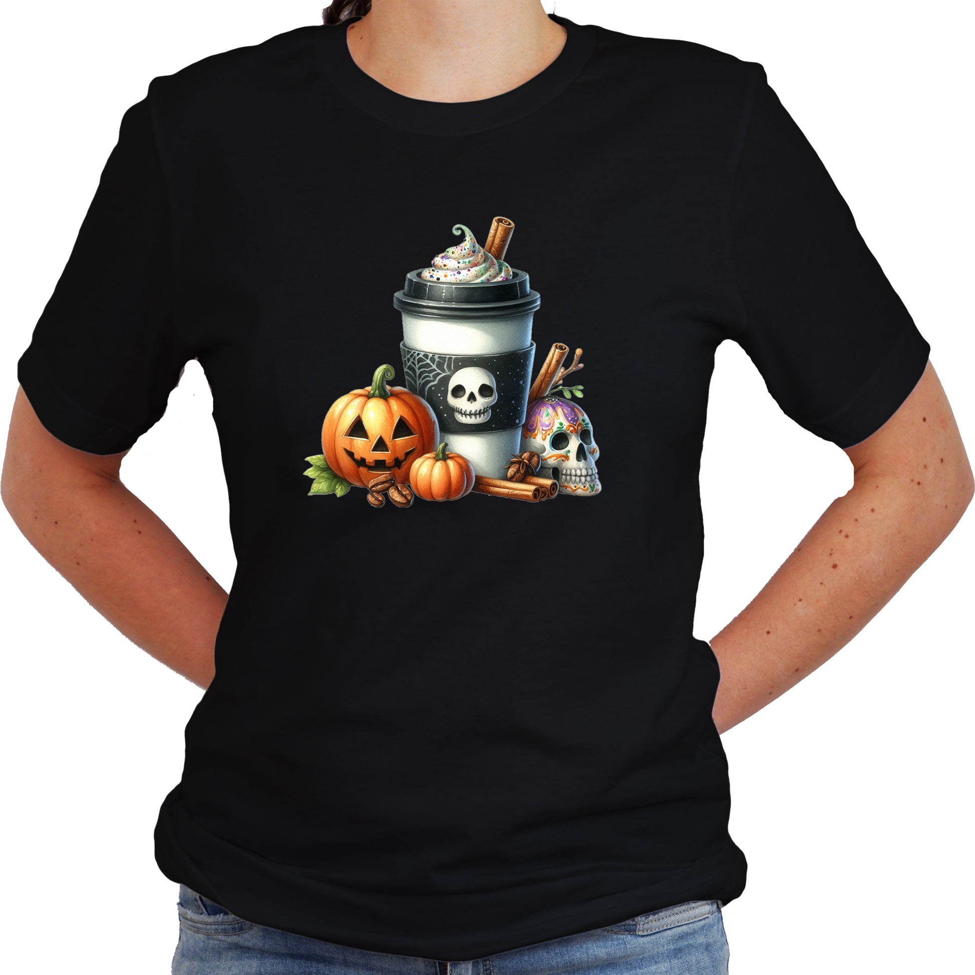 Halloween coffee latte spooky pumpkin latte printed graphic shirt tee
