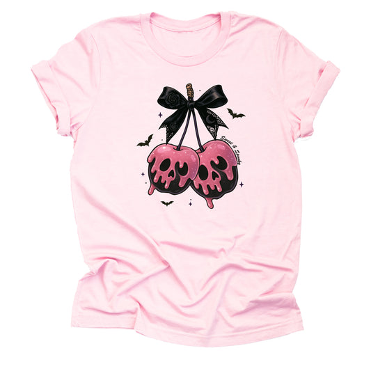 Halloween skull cherries creepy cute printed graphic shirt tee with spooky gothic design