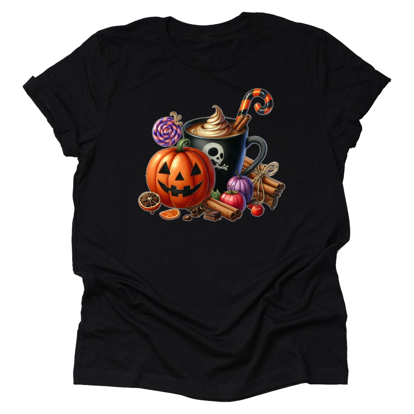 Halloween Coffee Latte T-Shirt – Spooky Pumpkin Graphic Tee