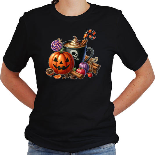 Halloween Coffee Latte T-Shirt – Spooky Pumpkin Graphic Tee