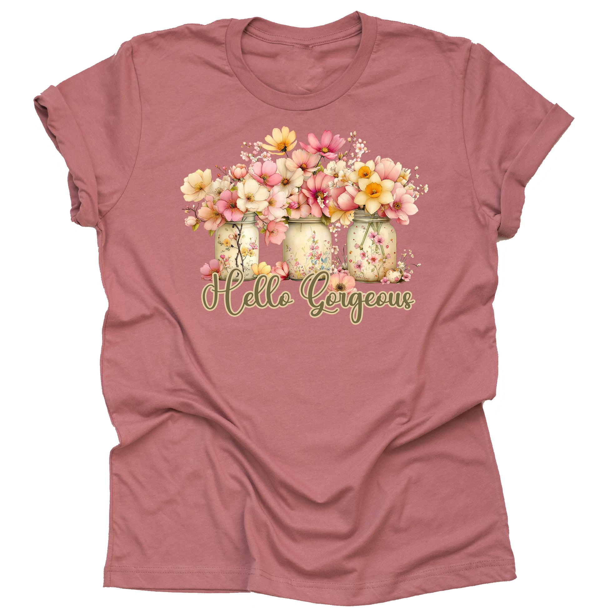 Hello Gorgeous printed floral shirt with flower graphic design