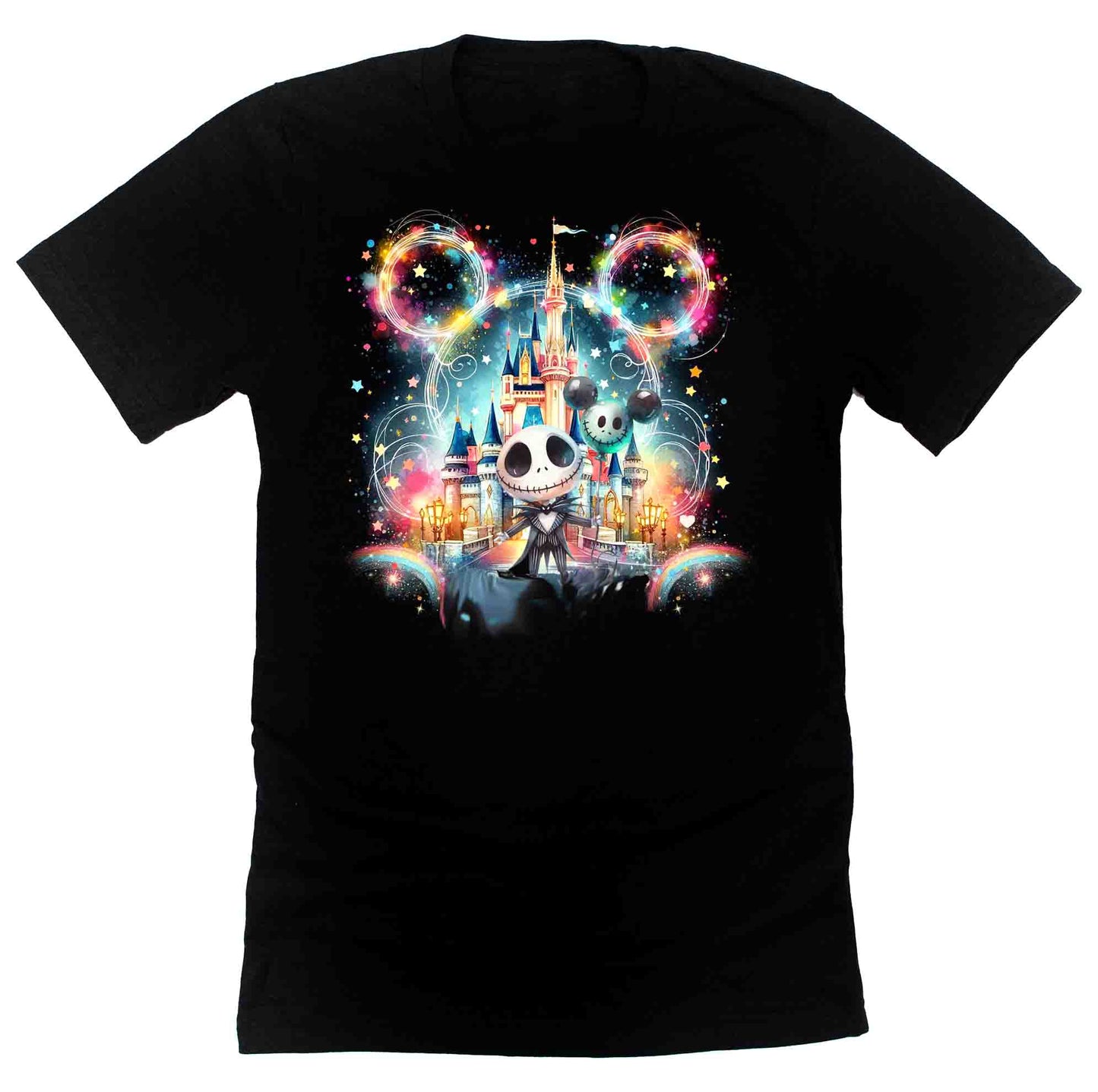 Black t-shirt Jack Skellington neon glow Halloween graphic tee with spooky inspired design