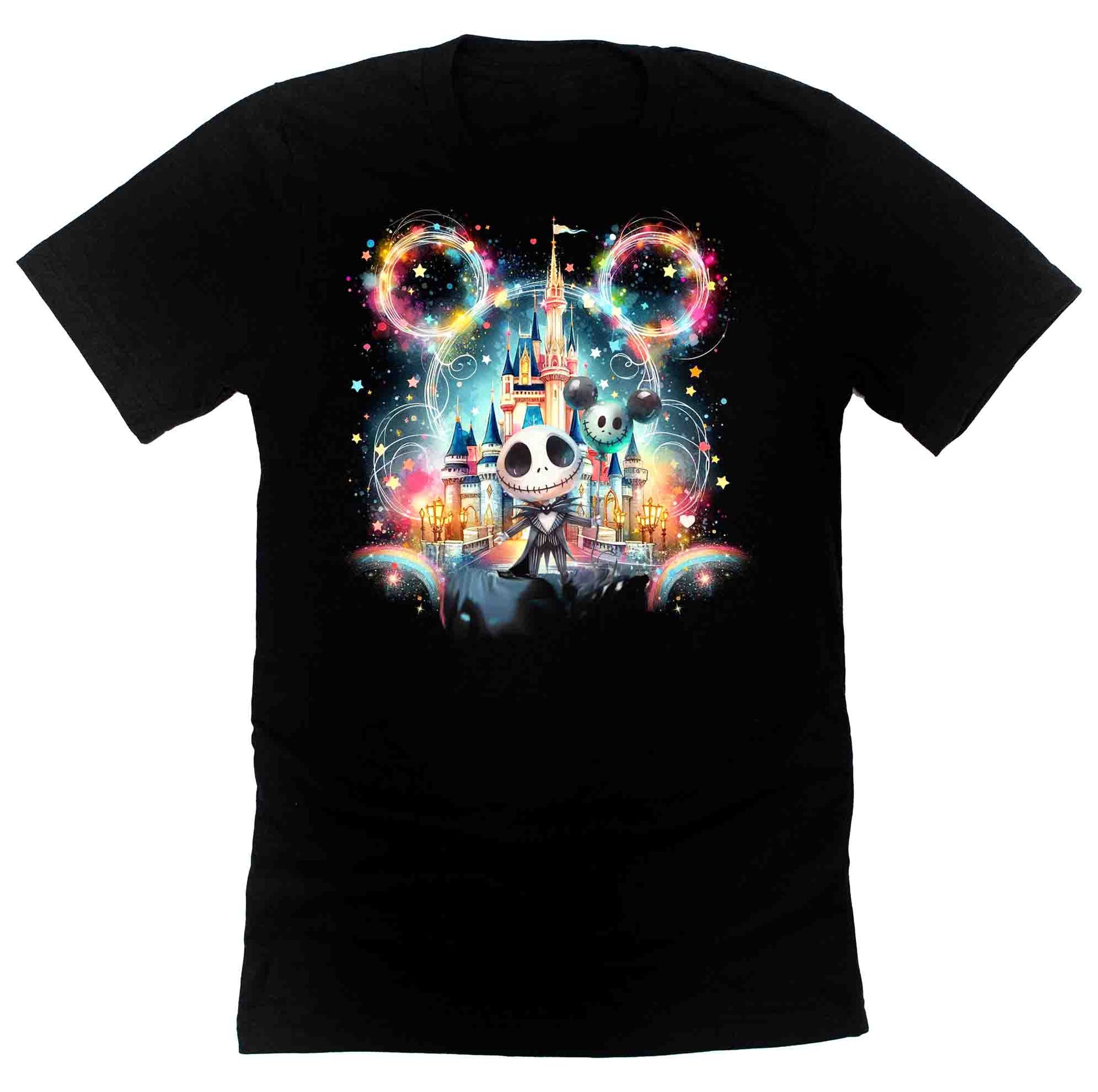 Black t-shirt Jack Skellington neon glow Halloween graphic tee with spooky inspired design