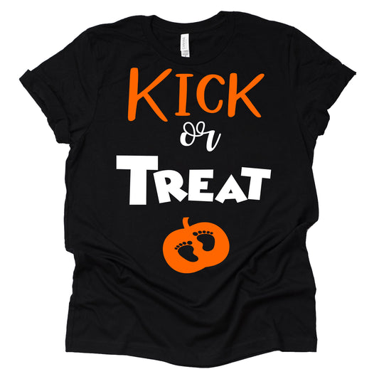 Kick or Treat Pumpkin Pregnancy Announcement Shirt