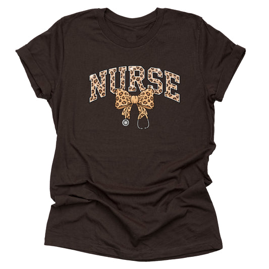 Leopard nurse shirt with bow for women RN nurses and healthcare workers