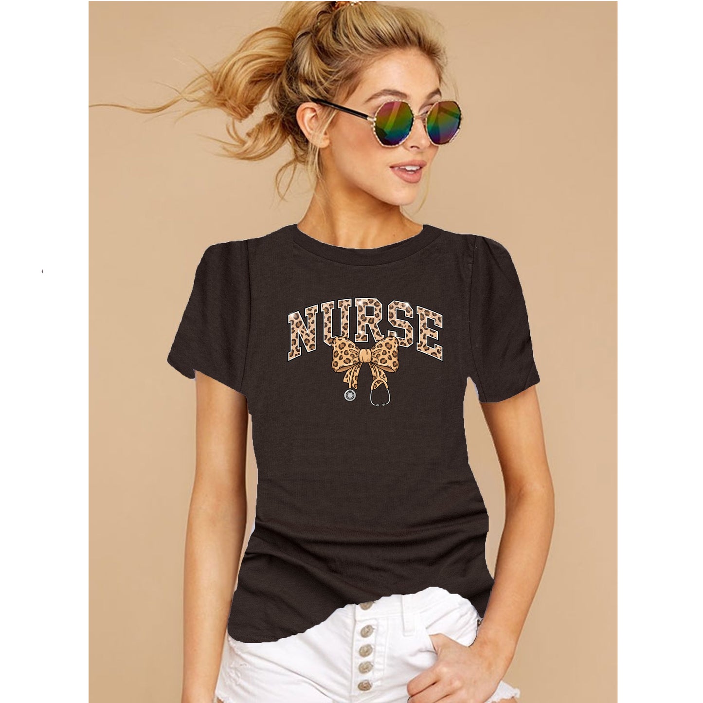 Leopard Nurse Shirt with Bow – Stylish Healthcare Tee