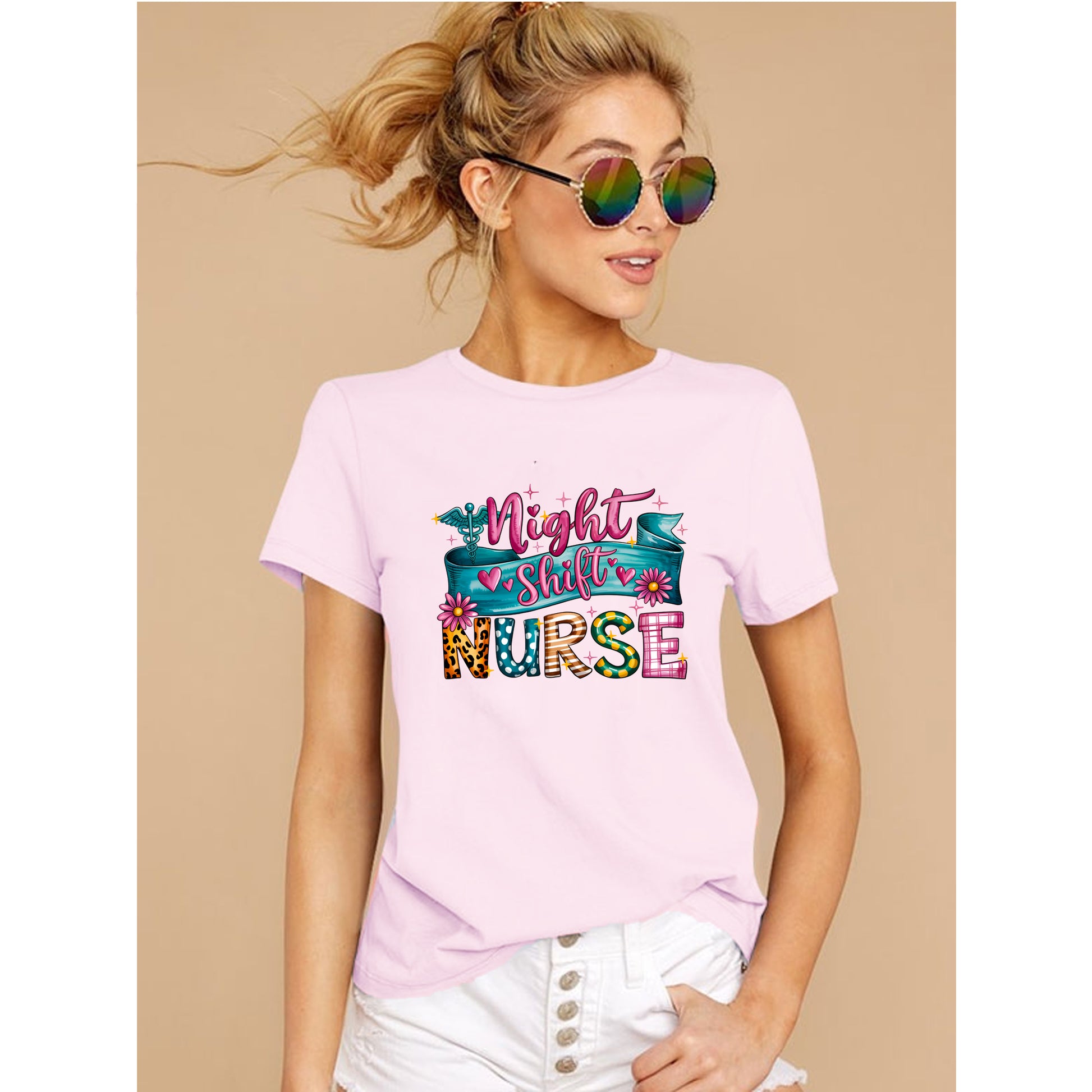 Light pink night shift nurse shirt  for RN nurses and healthcare workers