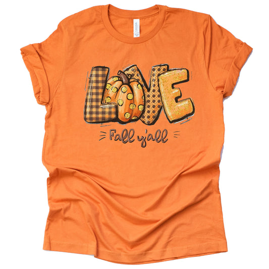 Fall Y'all Love T-Shirt | Casual Short Sleeve Tee for Autumn