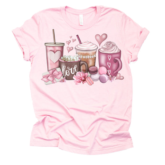 Valentine Love Latte Hearts Short Sleeve Shirt