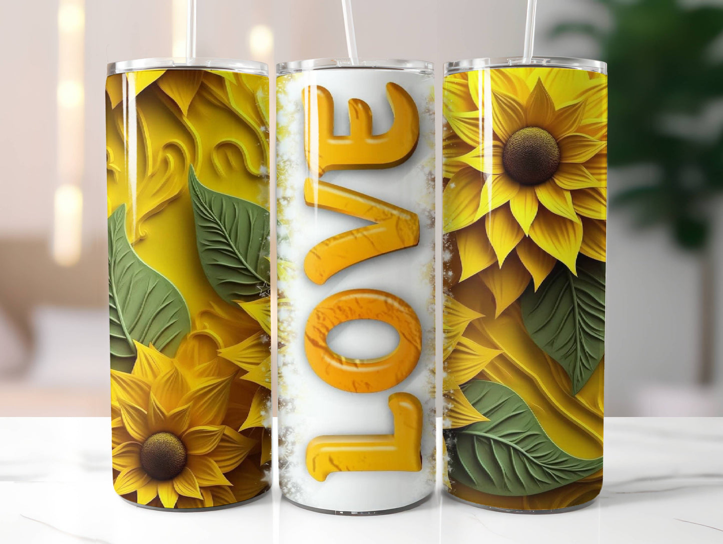 Sunflower Insulated Tumbler with Lid and Straw | Gift for All