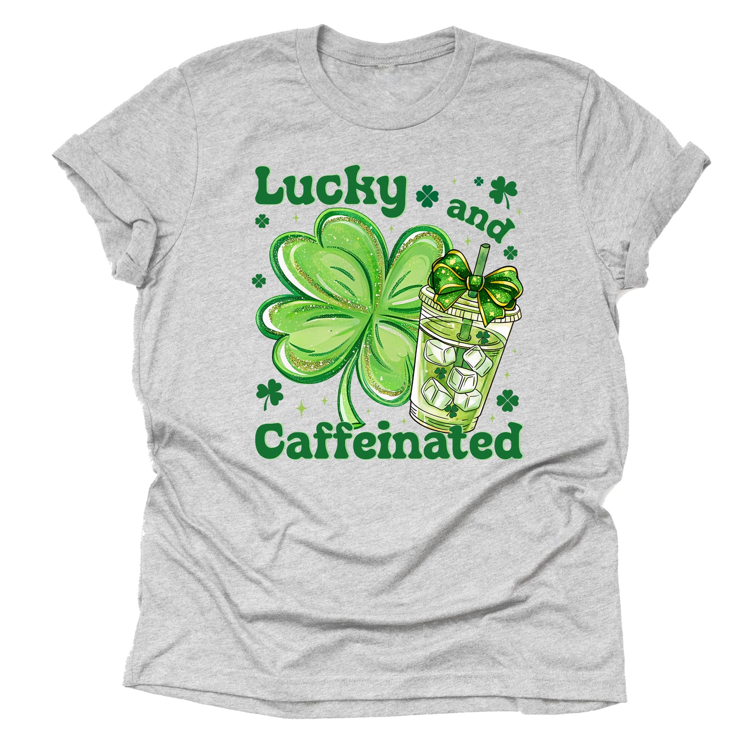 Lucky caffeinated St Patrick Day graphic tee for coffee lovers