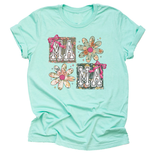 Floral Mama Shirt - Casual Short Sleeve Flower Design