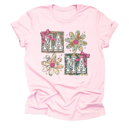 Floral Mama Shirt - Casual Short Sleeve Flower Design