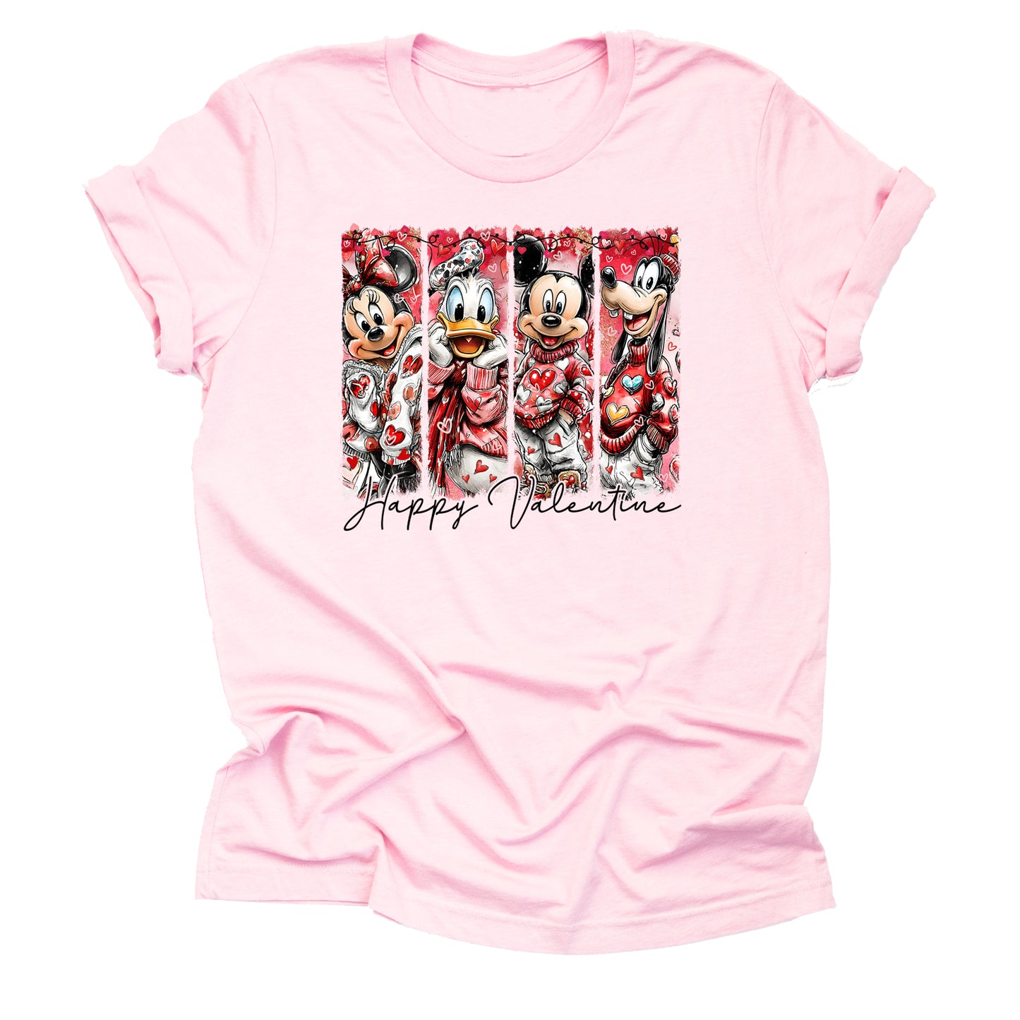 Mickey Happy Valentine hand drawn graphic tee with brush stroke design