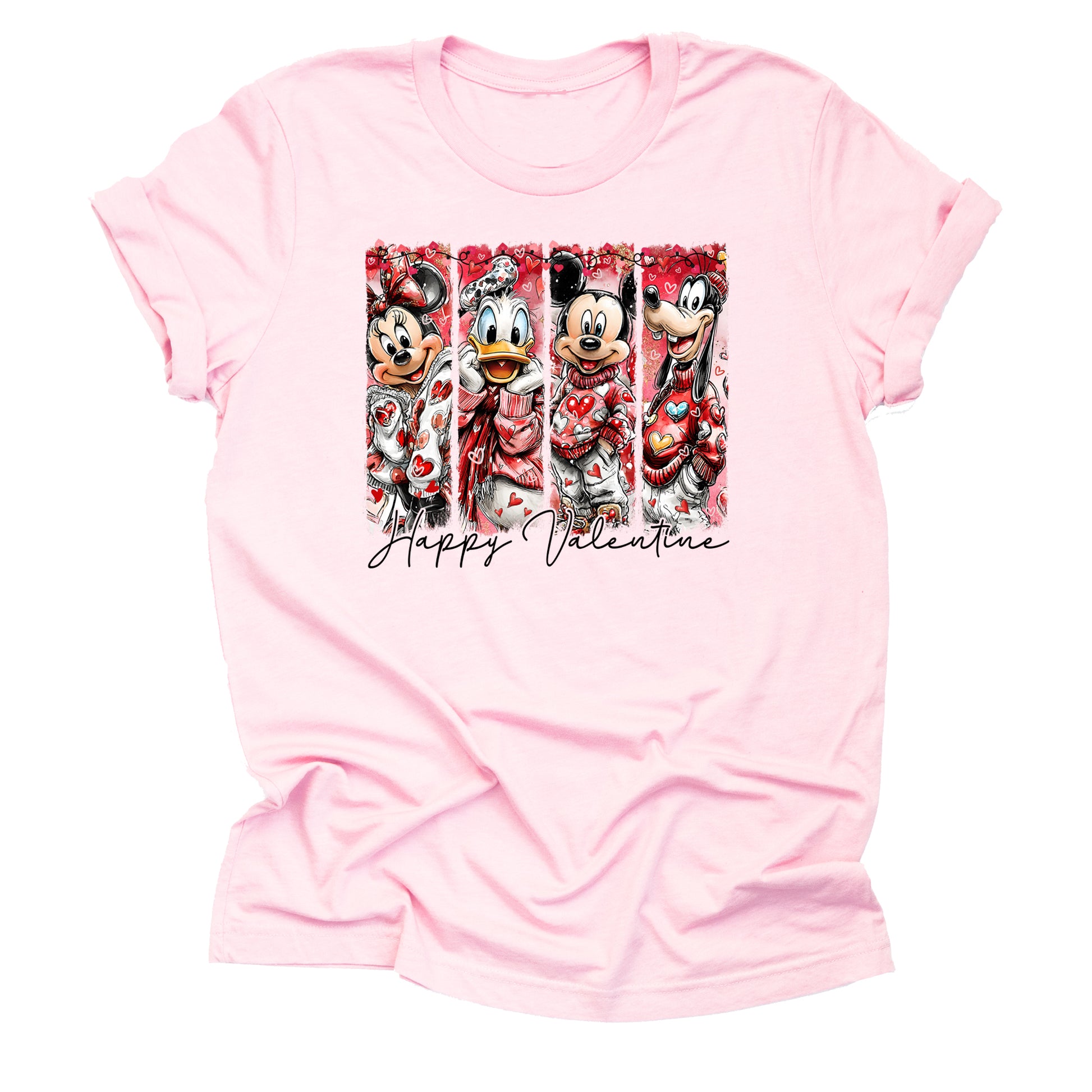 Mickey Happy Valentine hand drawn graphic tee with brush stroke design