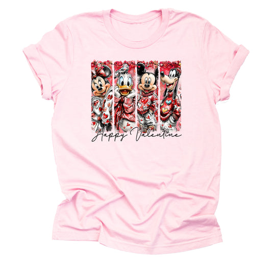 Mickey Happy Valentine hand drawn graphic tee with brush stroke design