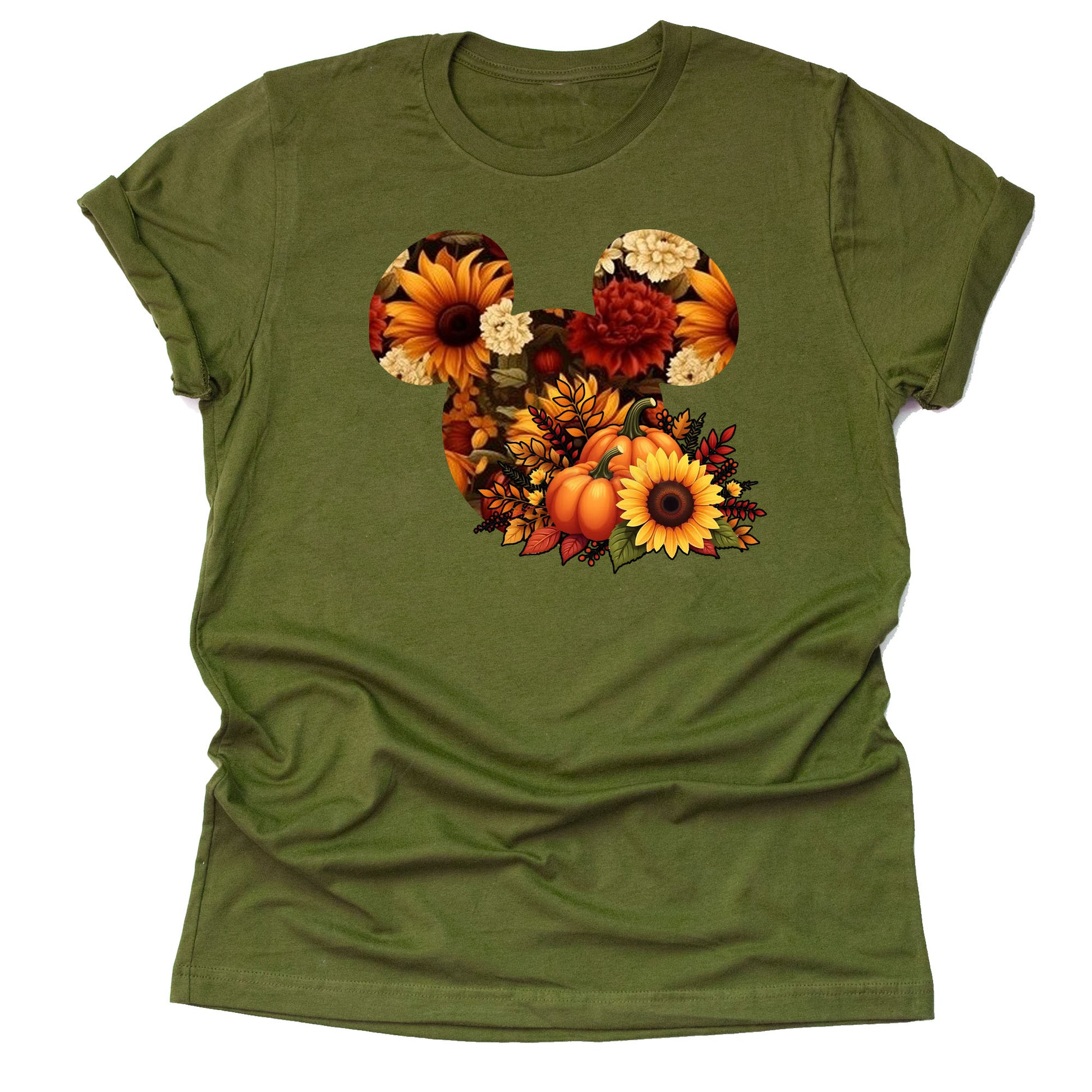 Mickey sunflower autumn pumpkin Thanksgiving printed graphic shirt with festive fall design