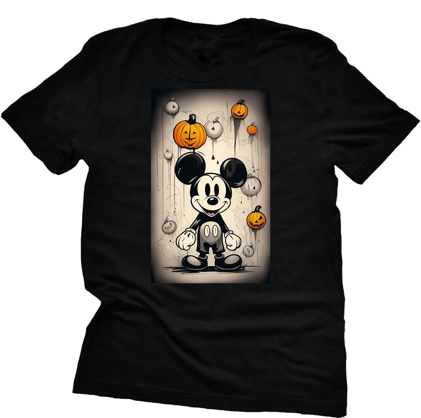 Black t-shirt with Mickey pumpkins Halloween-themed design