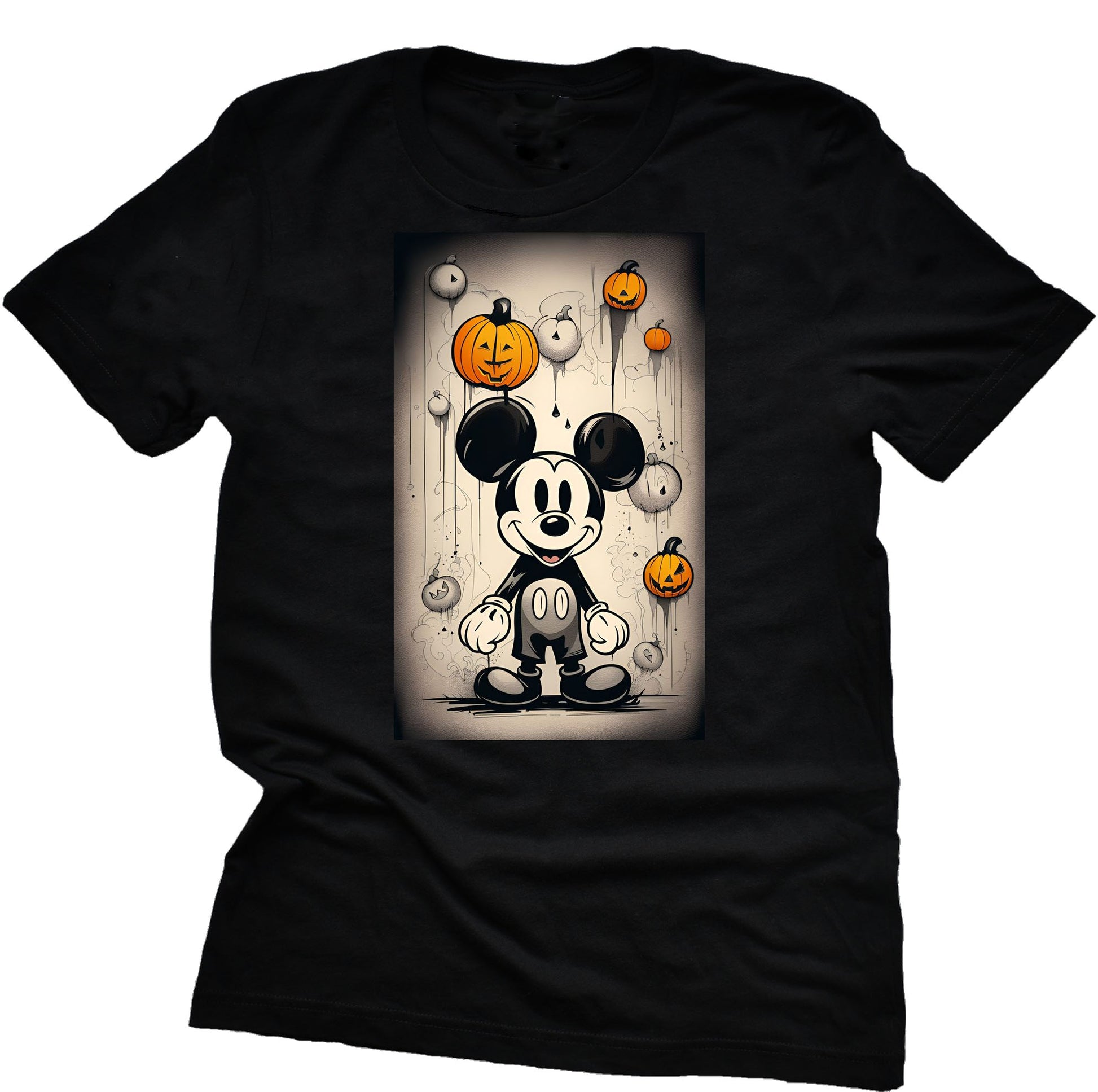 Black t-shirt with Mickey pumpkins Halloween-themed design