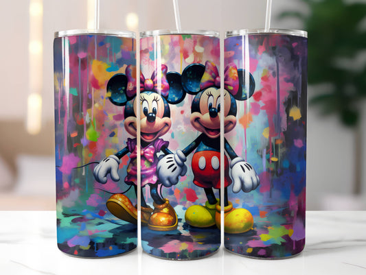 Disney Mickey Minnie Paint Mess Insulated Tumbler - Colorful Travel Mug
