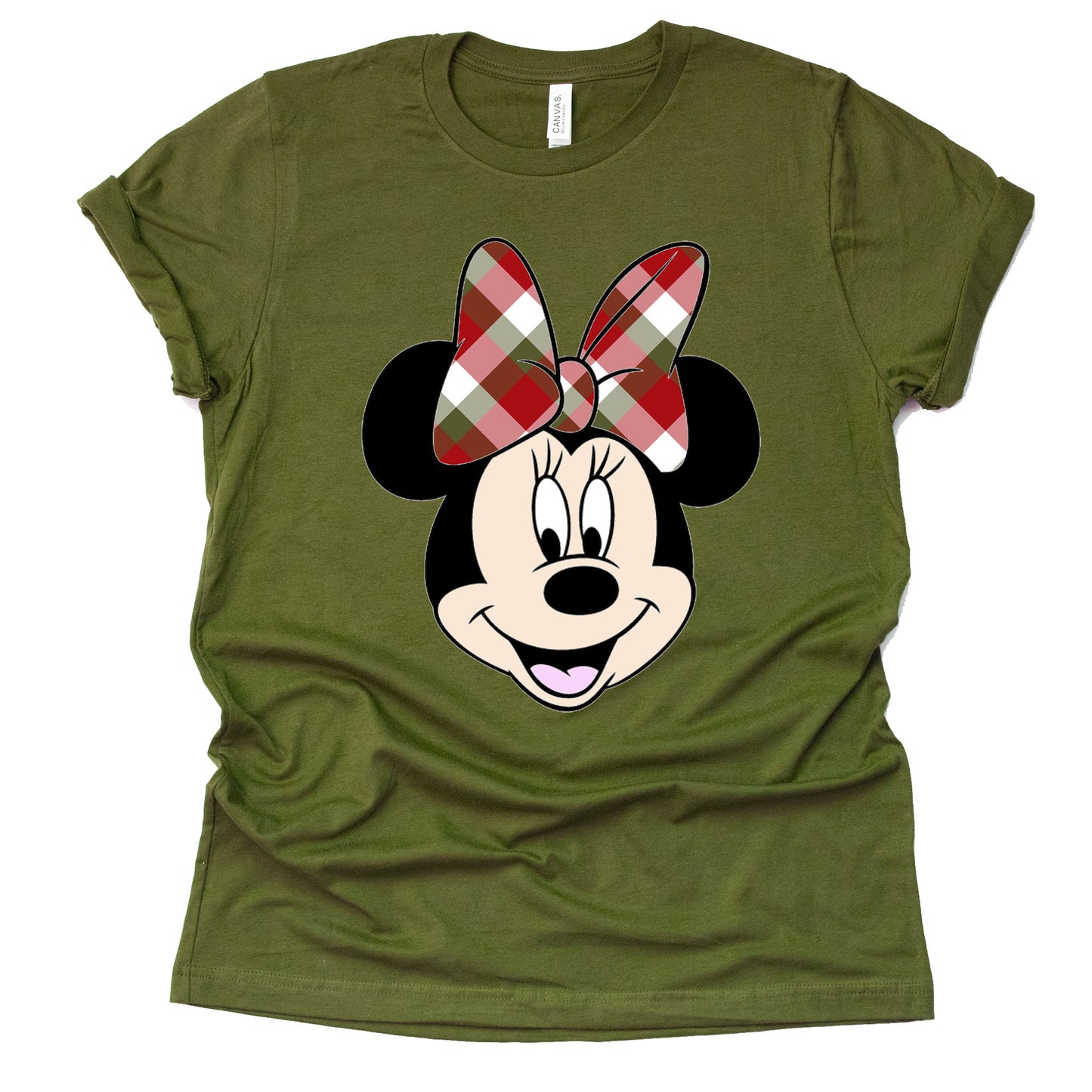 Christmas Plaid Minnie Print Short Sleeve Shirt