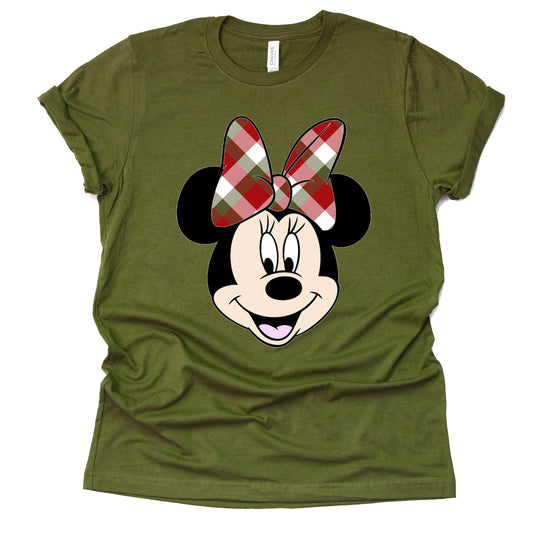 Christmas Plaid Minnie Print Short Sleeve Shirt
