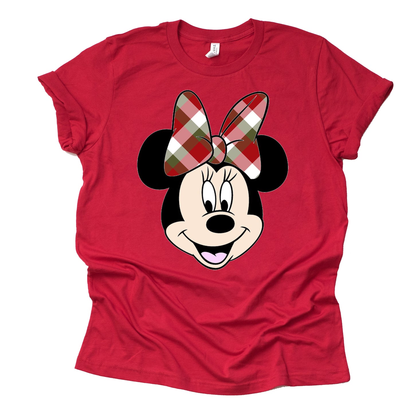 Christmas Plaid Minnie Print Short Sleeve Shirt