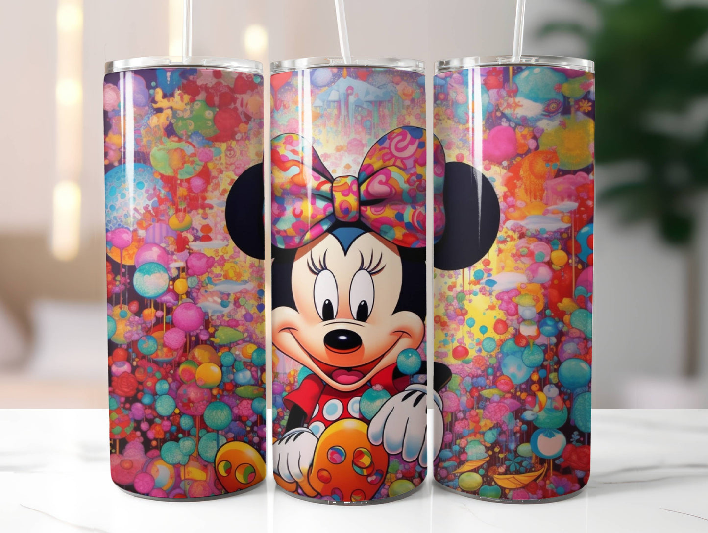 Minnie Mouse Multi Paint Drops Insulated Tumbler with Lid & Straw
