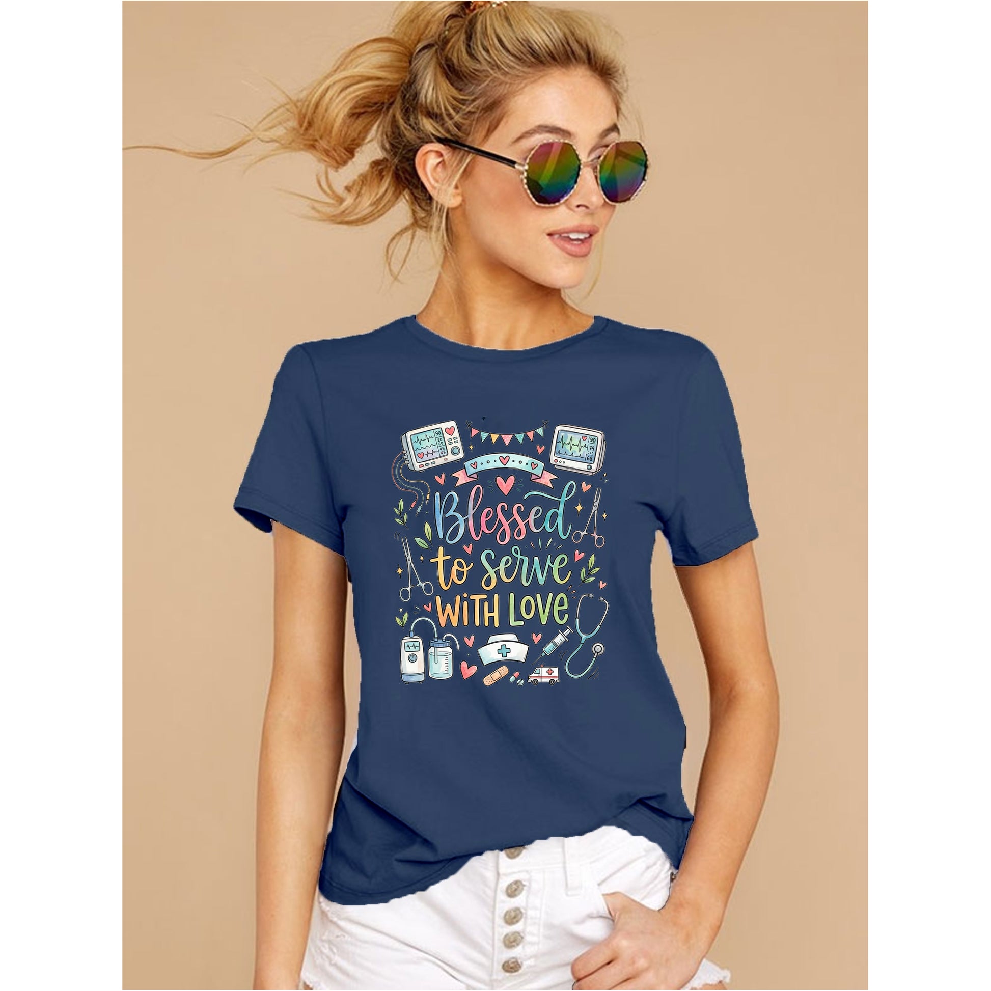 Navy Blue blessed to serve nurse shirt for RN nurses and healthcare workers