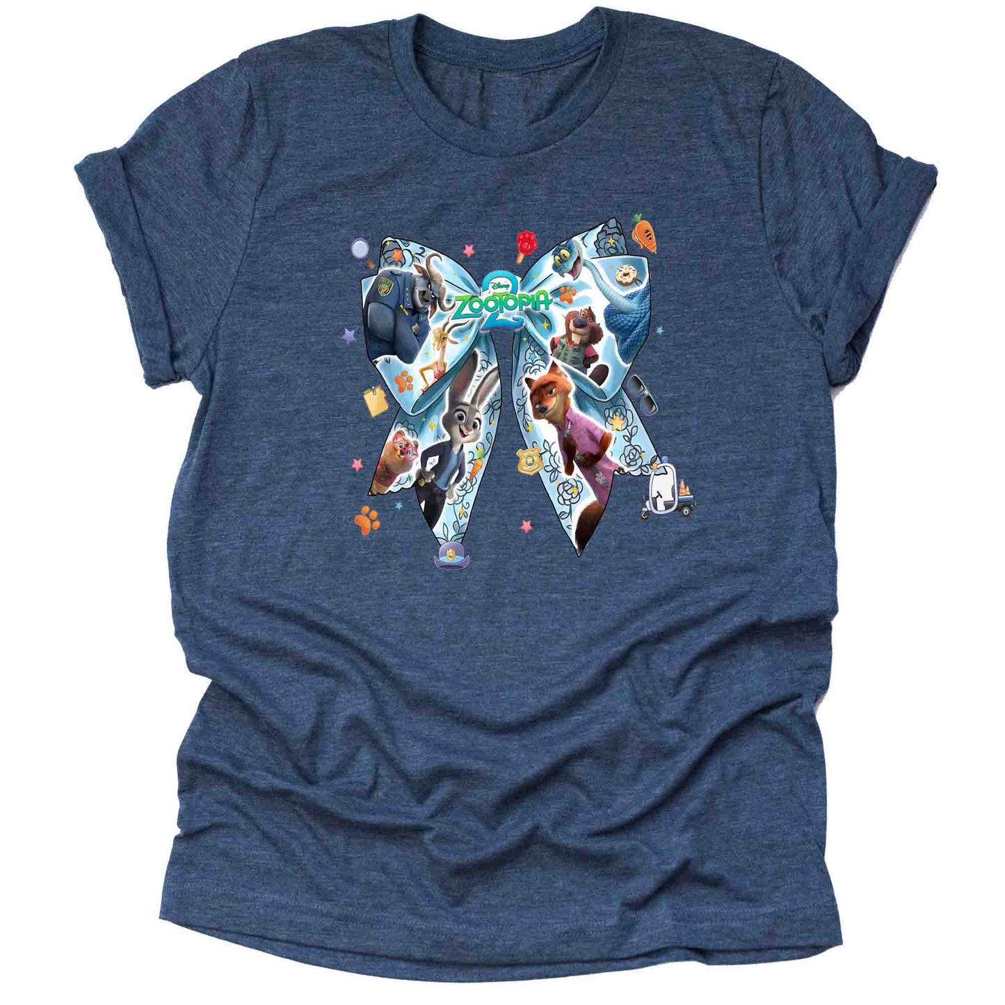 Navy t-zootopia bow shirt, zootopia graphic tee, cartoon bow shirt, theme park shirt, character graphic tee, vacation graphic shirt, Orlando theme park shirt, casual graphic tee
