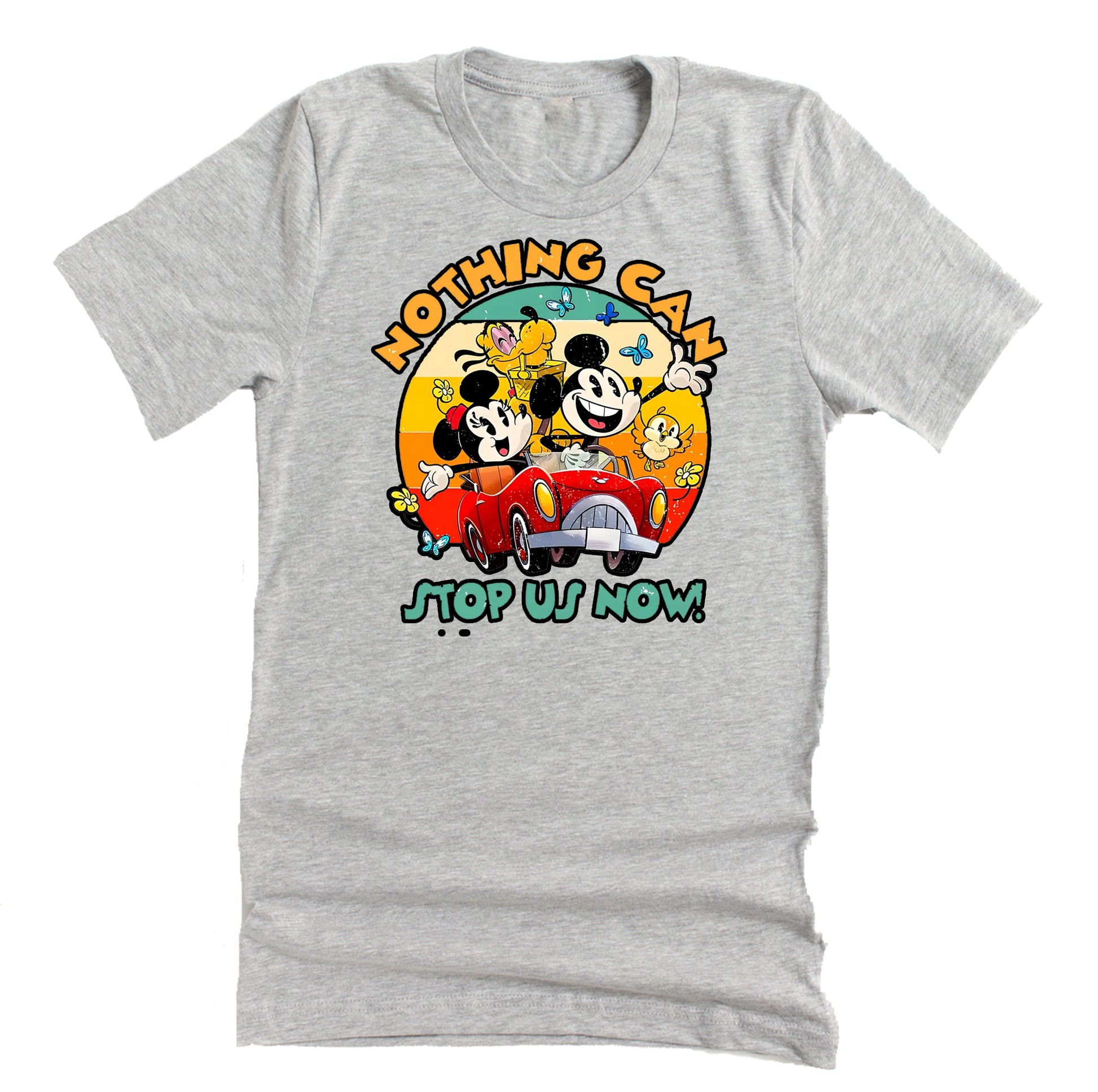 Gray t-shirt printed Nothing Can Stop Us Now Hollywood Studios graphic tee with theme park inspired design