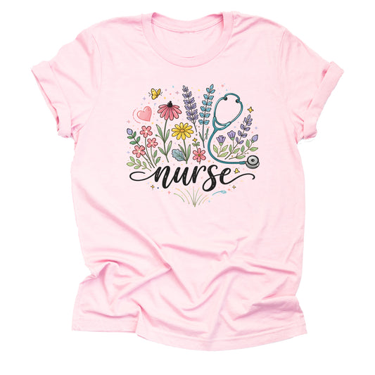 Cute Pink Floral Nurse Shirt – Perfect RN Gift Tee