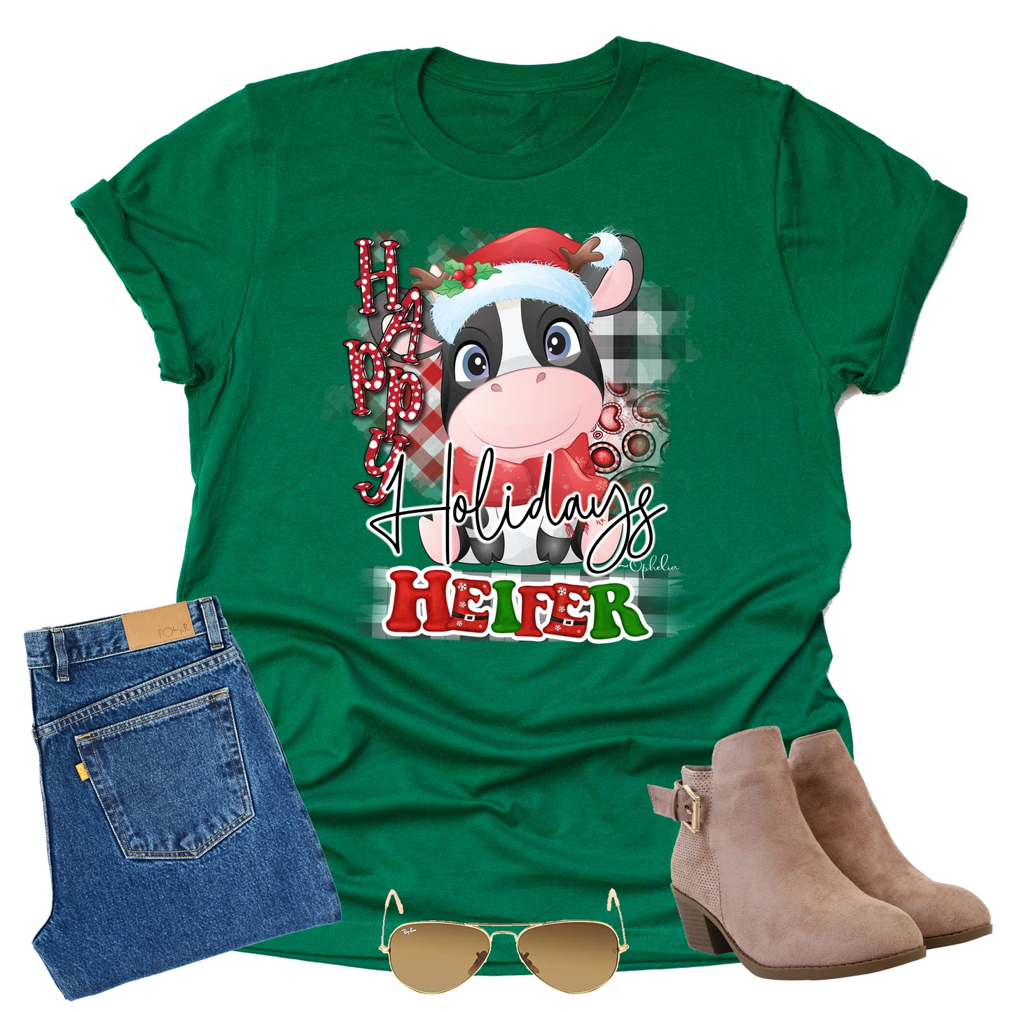 Happy Holiday Heifer Shirt - Cute Festive Graphic Tee