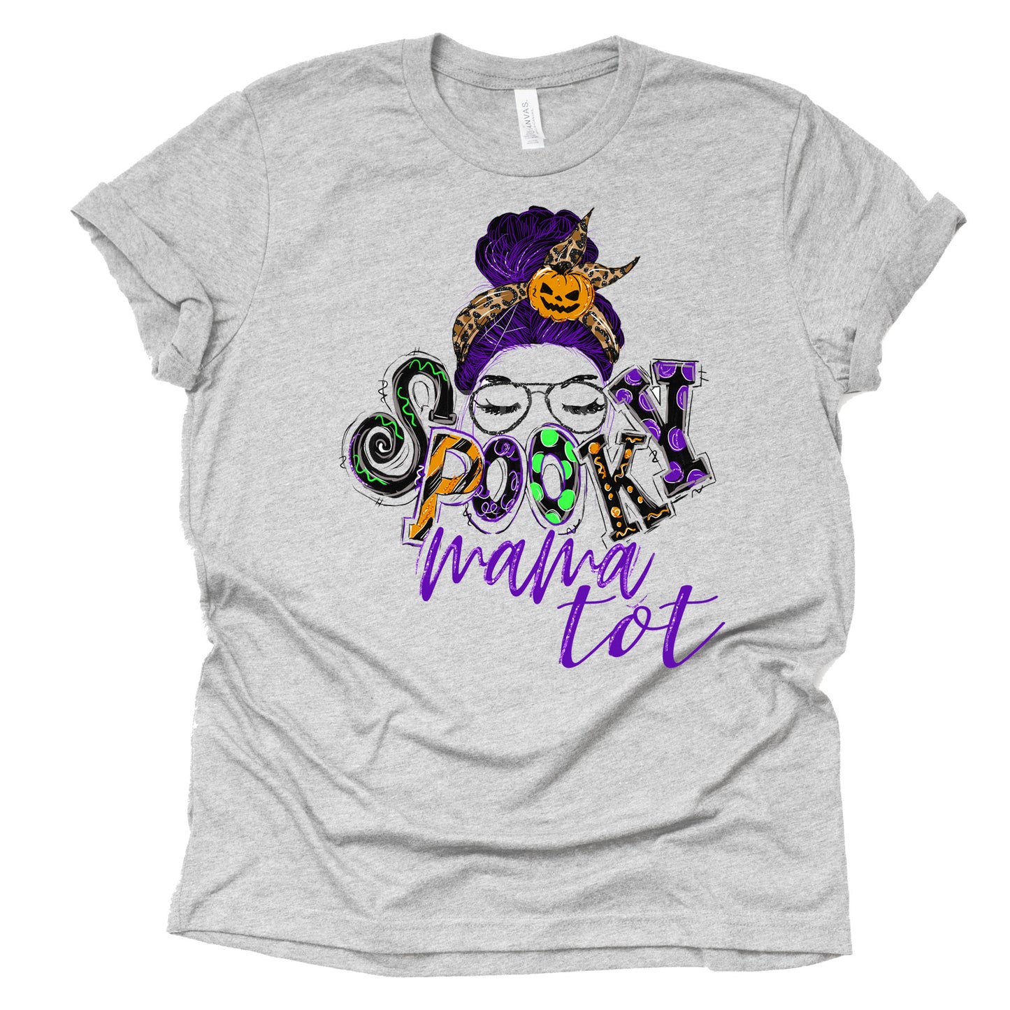 Spooky MamaTot Halloween Shirt with Messy Bun Design
